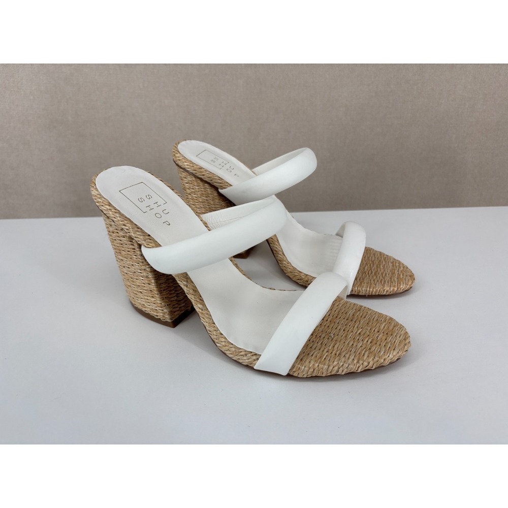 Shu Shop Slide Sandal 8.5 White Wicker Block Heel Gardenia